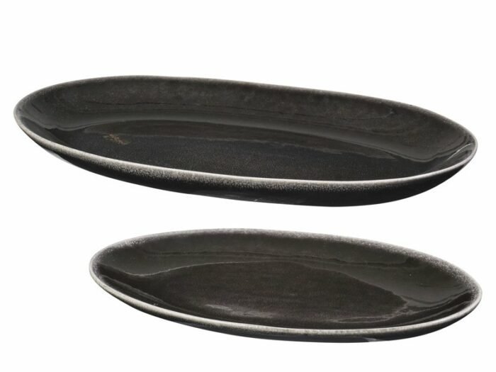 BROSTE COPENHAGEN 2er-Set Platten oval NORDIC COAL, 18 cm x 30 cm-0